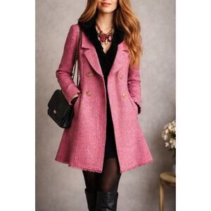 CAbi Madison Ave Coat Womens 2 Pink Tweed Double Breasted Wool Blend Old Money
